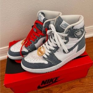 Womens Denim Jordan 1 retro high top OG (Nike shoes)